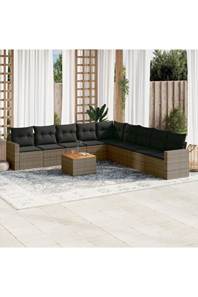 vidaxl Set mobilier de gradina cu perne, 10 piese, gri, poliratan