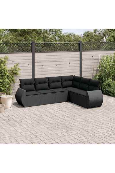 vidaxl Set mobilier de gradina cu perne, 6 piese, negru, poliratan