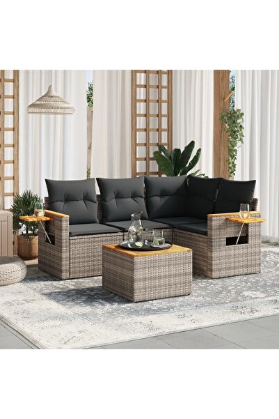 vidaxl Set canapea de gradina cu perne, 5 piese, gri, poliratan