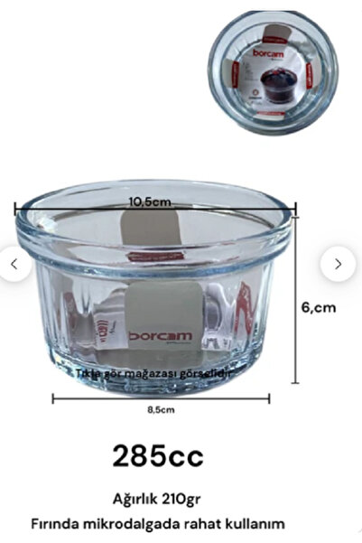Paşabahçe 6 ADET Borcam Kek ,Sufle Kase Isıya Dayanıklı Atom Tatlı Fırın Kasesi Bor Cam 285CC (10 CM X 6 CM )