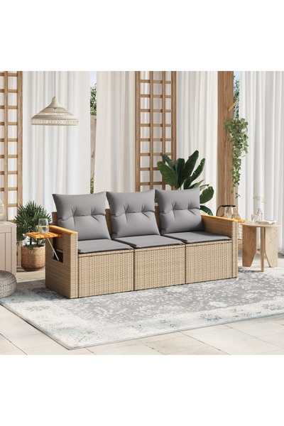 vidaxl Set canapele de gradina, 3 piese, cu perne, bej, poliratan