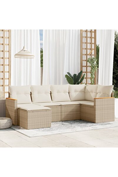 vidaxl Set canapele de gradina cu perne, 6 piese, bej, poliratan