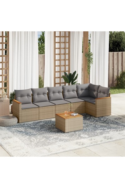 vidaxl Set canapele de gradina, 7 piese, cu perne, bej, poliratan