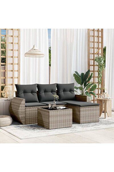 vidaxl Set canapea de gradina cu perne, 5 piese, gri, poliratan