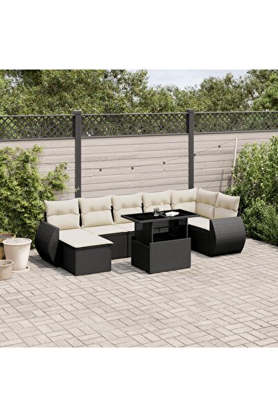 vidaxl Set mobilier de gradina cu perne, 8 piese, negru, poliratan