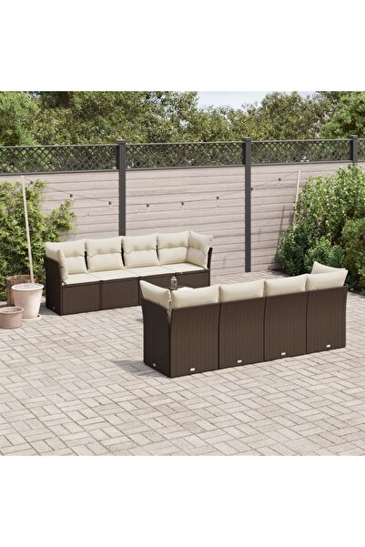 vidaxl Set canapele de gradina cu perne, 9 piese, maro, poliratan