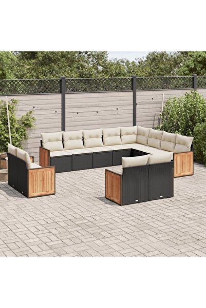vidaxl Set canapele de gradina, 12 piese, cu perne, negru, poliratan
