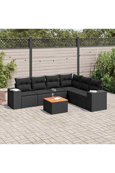 vidaxl Set canapele de gradina cu perne, 7 piese, negru, poliratan