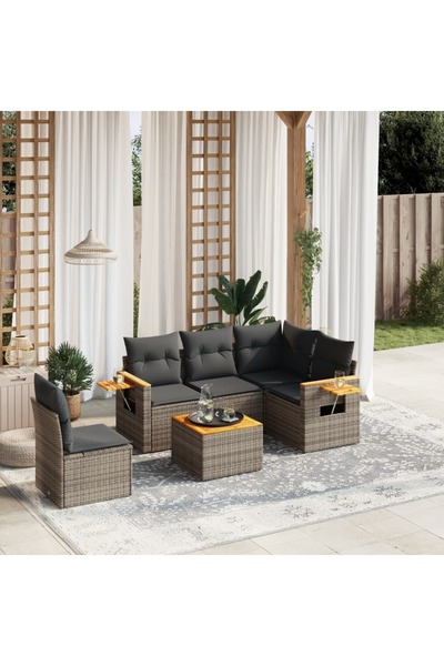 vidaxl Set mobilier gradina cu perne, 6 piese, gri, poliratan