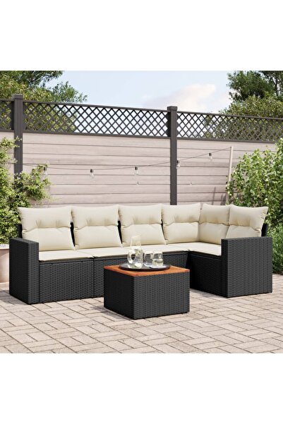 vidaxl Set mobilier de gradina cu perne, 6 piese, negru, poliratan