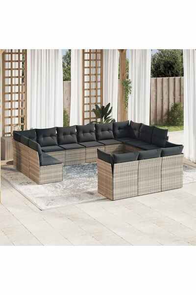 vidaxl Set canapele de gradina cu perne, 13piese gri deschis poliratan