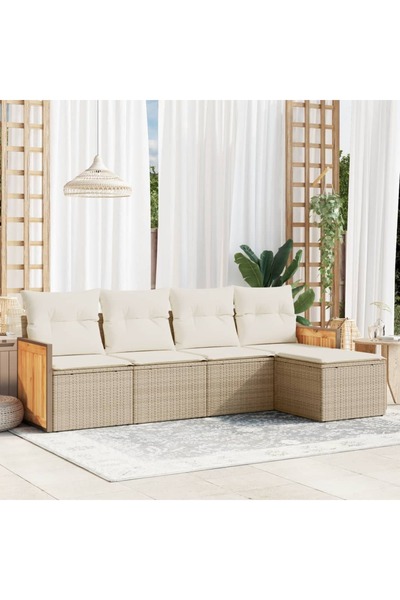 vidaxl Set canapele de gradina cu perne, 5 piese, bej, poliratan