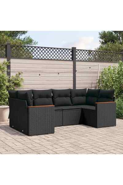 vidaxl Set mobilier de gradina cu perne, 6 piese, negru, poliratan