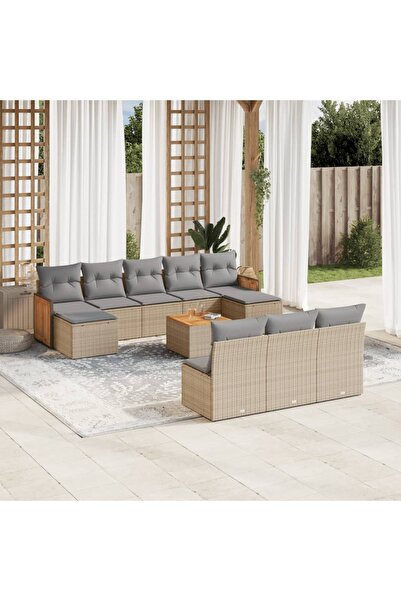vidaxl Set canapele de gradina cu perne, 11 piese, bej, poliratan