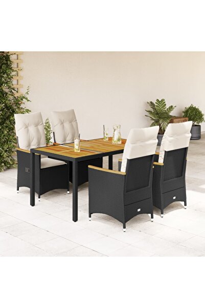 vidaxl Set mobilier de gradina cu perne, 5 piese, negru, poliratan