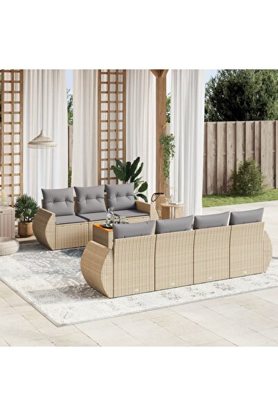 vidaxl Set canapele de gradina, 8 piese, cu perne, bej, poliratan
