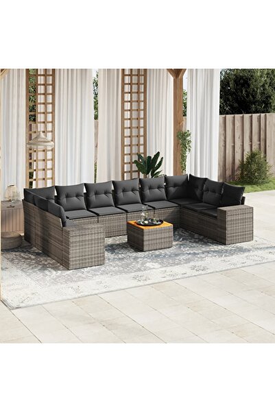 vidaxl Set canapele de gradina cu perne, 11 piese, gri, poliratan