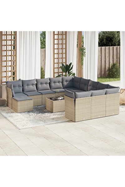 vidaxl Set canapele de gradina, 13 piese, cu perne, bej, poliratan