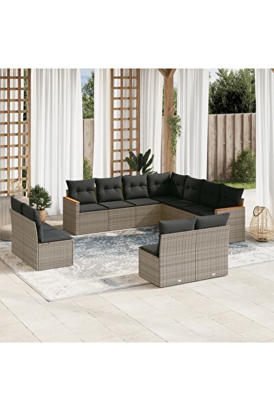 vidaxl Set canapele de gradina cu perne, 11 piese, gri, poliratan