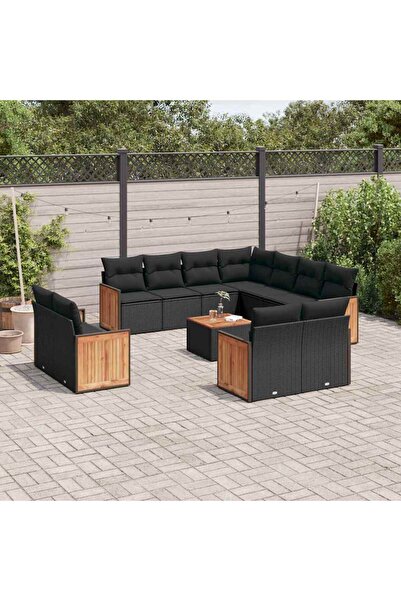 vidaxl Set canapele de gradina, 12 piese, cu perne, negru, poliratan