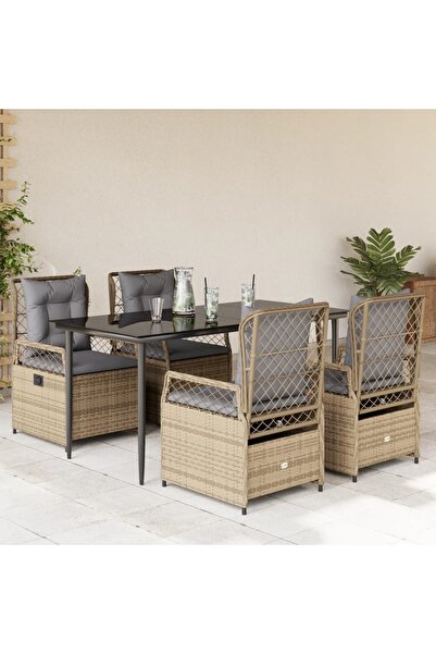 vidaxl Set mobilier de gradina cu perne, 5 piese, bej, poliratan