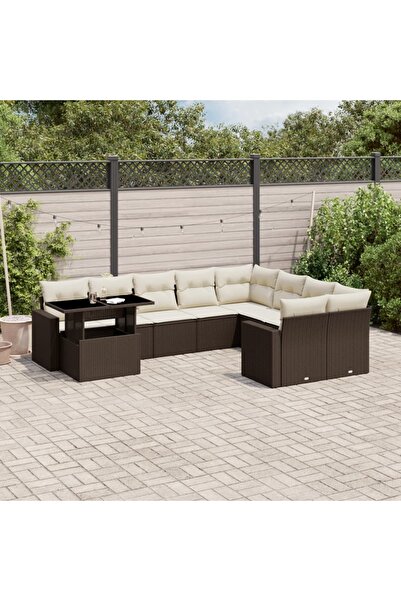 vidaxl Set canapele de gradina cu perne, 10 piese, maro, poliratan