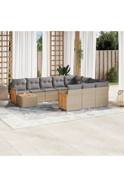 vidaxl Set canapele de gradina cu perne, 11 piese, bej, poliratan