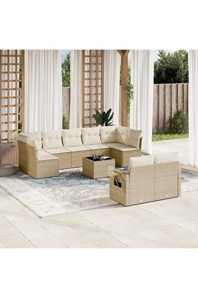 vidaxl Set canapele de gradina cu perne, 10 piese, bej, poliratan