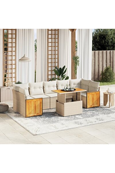 vidaxl Set canapele de gradina, 8 piese, cu perne, bej, poliratan
