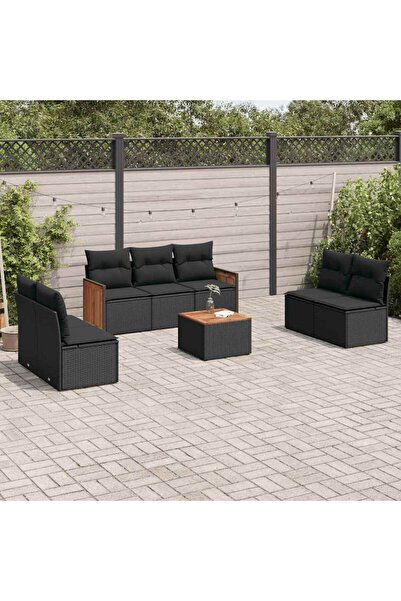 vidaxl Set mobilier de gradina cu perne, 8 piese, negru, poliratan