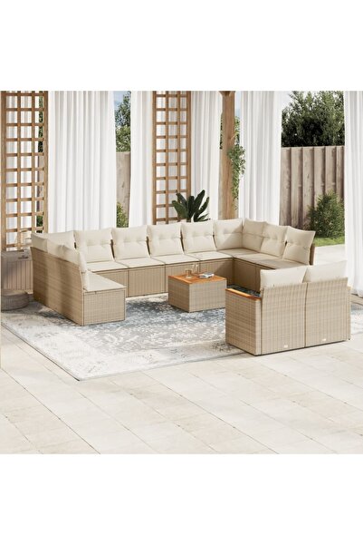 vidaxl Set canapele de gradina, 13 piese, cu perne, bej, poliratan