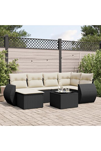vidaxl Set canapele de gradina cu perne, 7 piese, negru, poliratan