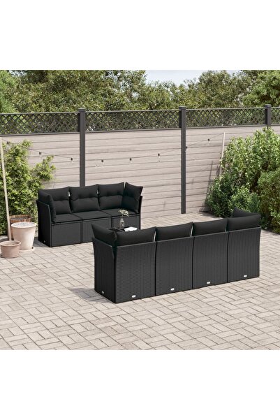 vidaxl Set mobilier de gradina cu perne, 8 piese, negru, poliratan