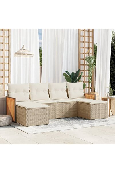 vidaxl Set canapele de gradina cu perne, 6 piese, bej, poliratan