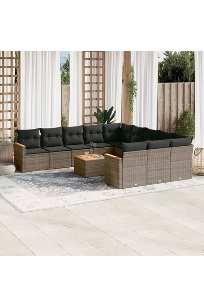 vidaxl Set canapea de gradina cu perne, 12 piese, gri, poliratan