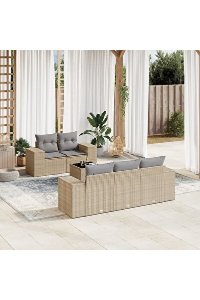 vidaxl Set canapele de gradina cu perne, 6 piese, bej, poliratan