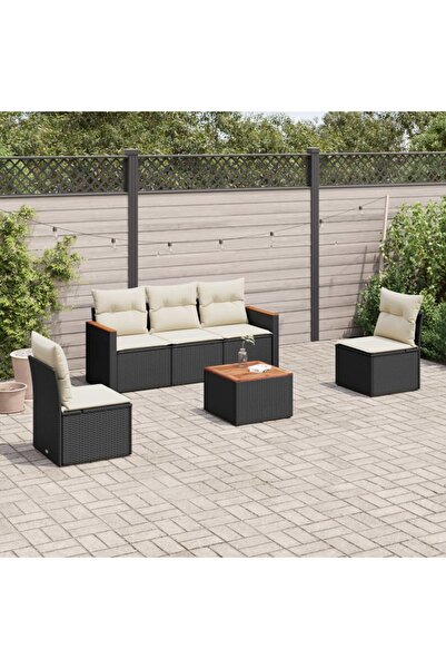 vidaxl Set mobilier de gradina cu perne, 6 piese, negru, poliratan