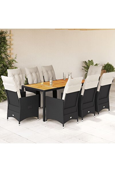 vidaxl Set mobilier de gradina cu perne, 9 piese, negru, poliratan