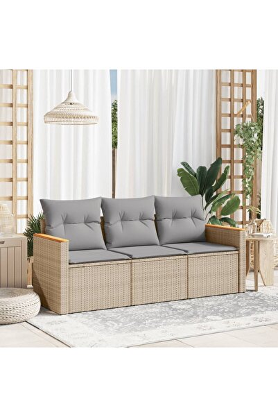 vidaxl Set canapele de gradina, 3 piese, cu perne, bej, poliratan