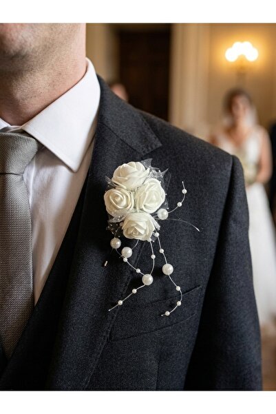 Bridal Luxe Beyaz damat yaka çiçeği