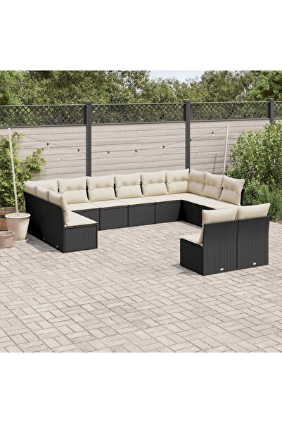 vidaxl Set canapele de gradina, 12 piese, cu perne, negru, poliratan
