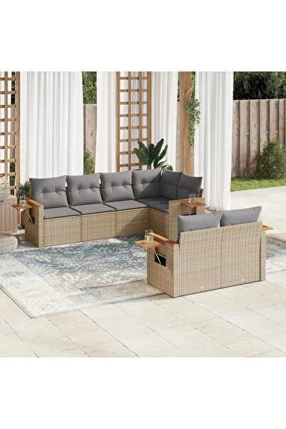 vidaxl Set canapele de gradina, 7 piese, cu perne, gri, poliratan