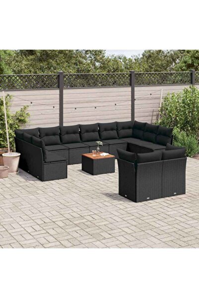 vidaxl Set mobilier de gradina cu perne, 13 piese, negru, poliratan