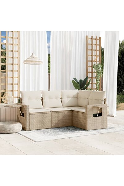 vidaxl Set canapele de gradina, 4 piese, cu perne, bej, poliratan