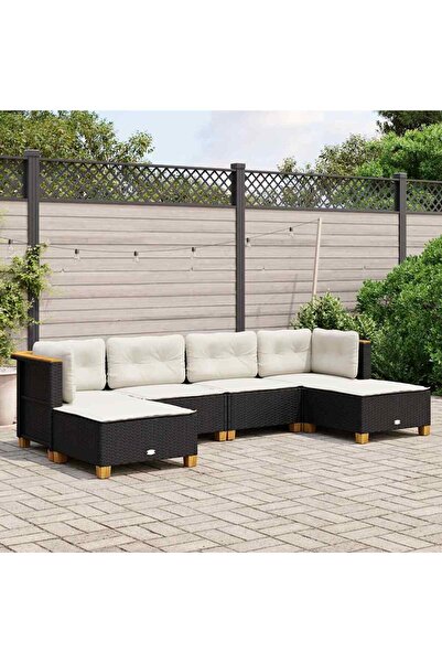 vidaxl Set mobilier de gradina cu perne, 6 piese, negru, poliratan