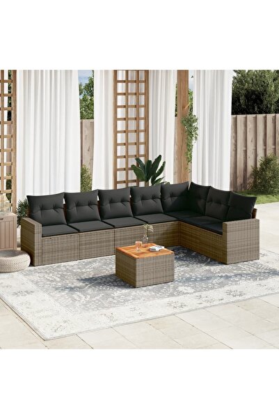 vidaxl Set canapele de gradina cu perne, 8 piese, gri, poliratan
