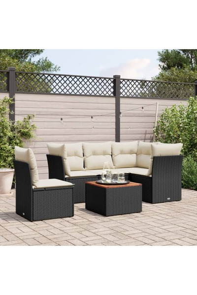 vidaxl Set mobilier de gradina cu perne, 6 piese, negru, poliratan