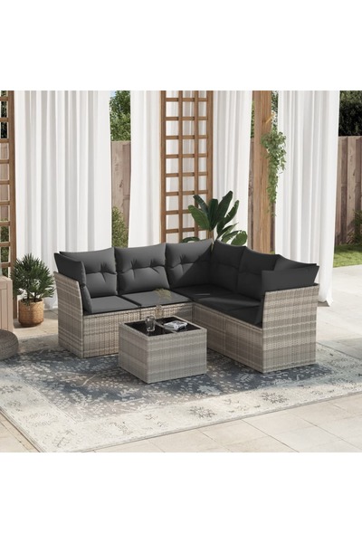 vidaxl Set canapele de gradina cu perne, 6 piese gri deschis poliratan