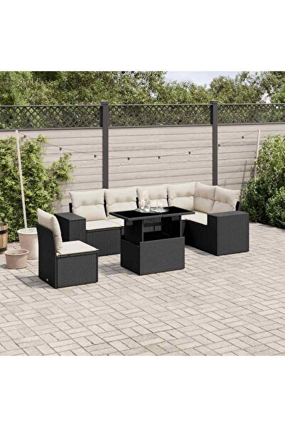 vidaxl Set canapele de gradina cu perne, 7 piese, negru, poliratan
