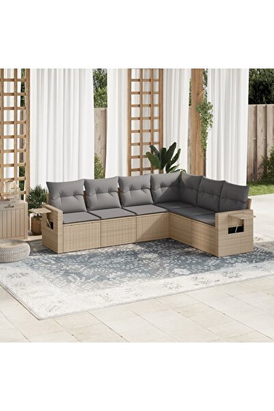 vidaxl Set canapele de gradina cu perne, 6 piese, bej, poliratan